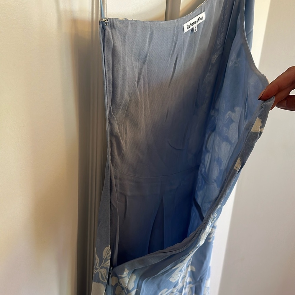 NEW Reformation Evelyn Maxi Dress One Shoulder Side Slit Aliso Blue Floral  sz 4 - Picture 14 of 15